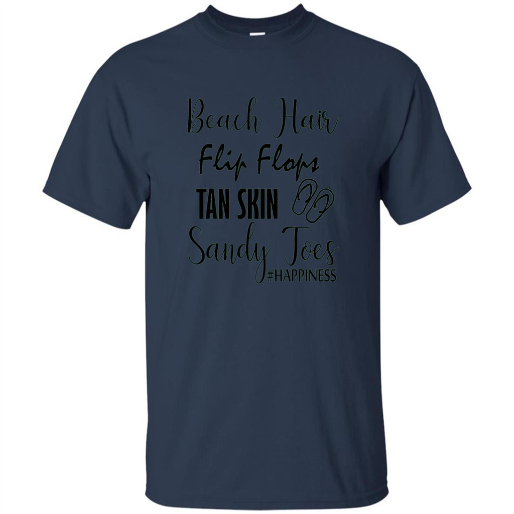 Summer Tshirt Beach Hair Flip Flops Tan Skin Sandy Toes Happiness Navy