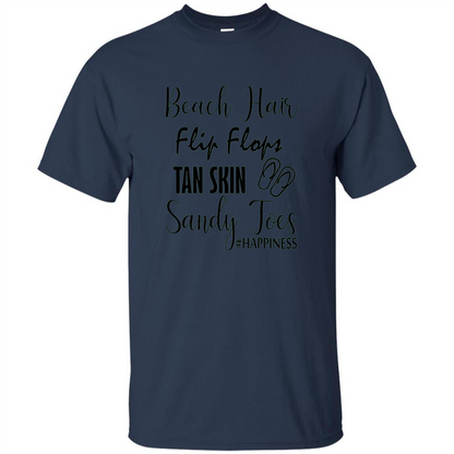 Summer Tshirt Beach Hair Flip Flops Tan Skin Sandy Toes Happiness Navy