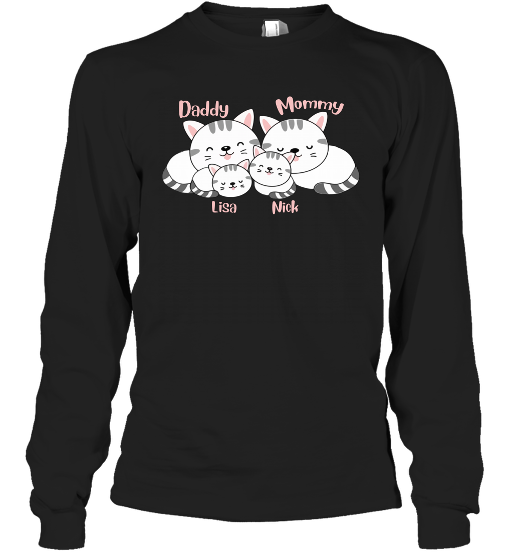 Cats and family name member ( Customized Name ) Long Sleeve T-Shirt Long Sleeve T-Shirt Black