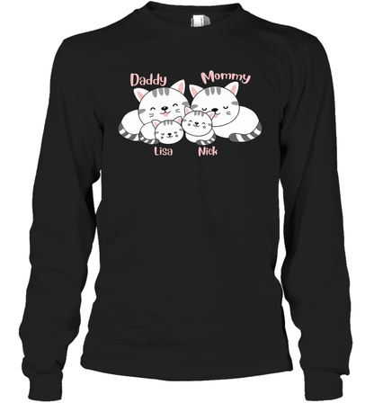 Cats and family name member ( Customized Name ) Long Sleeve T-Shirt Long Sleeve T-Shirt Black