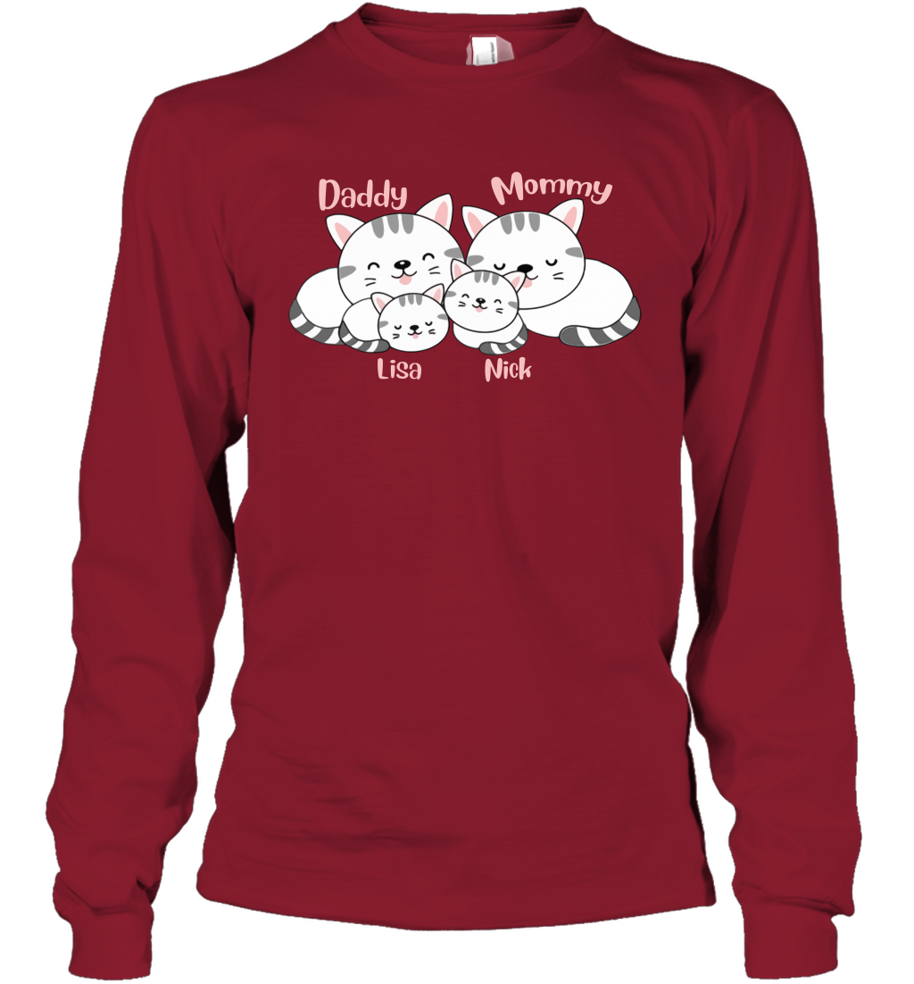 Cats and family name member ( Customized Name ) Long Sleeve T-Shirt Long Sleeve T-Shirt Cardinal Red