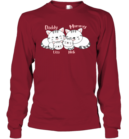 Cats and family name member ( Customized Name ) Long Sleeve T-Shirt Long Sleeve T-Shirt Cardinal Red