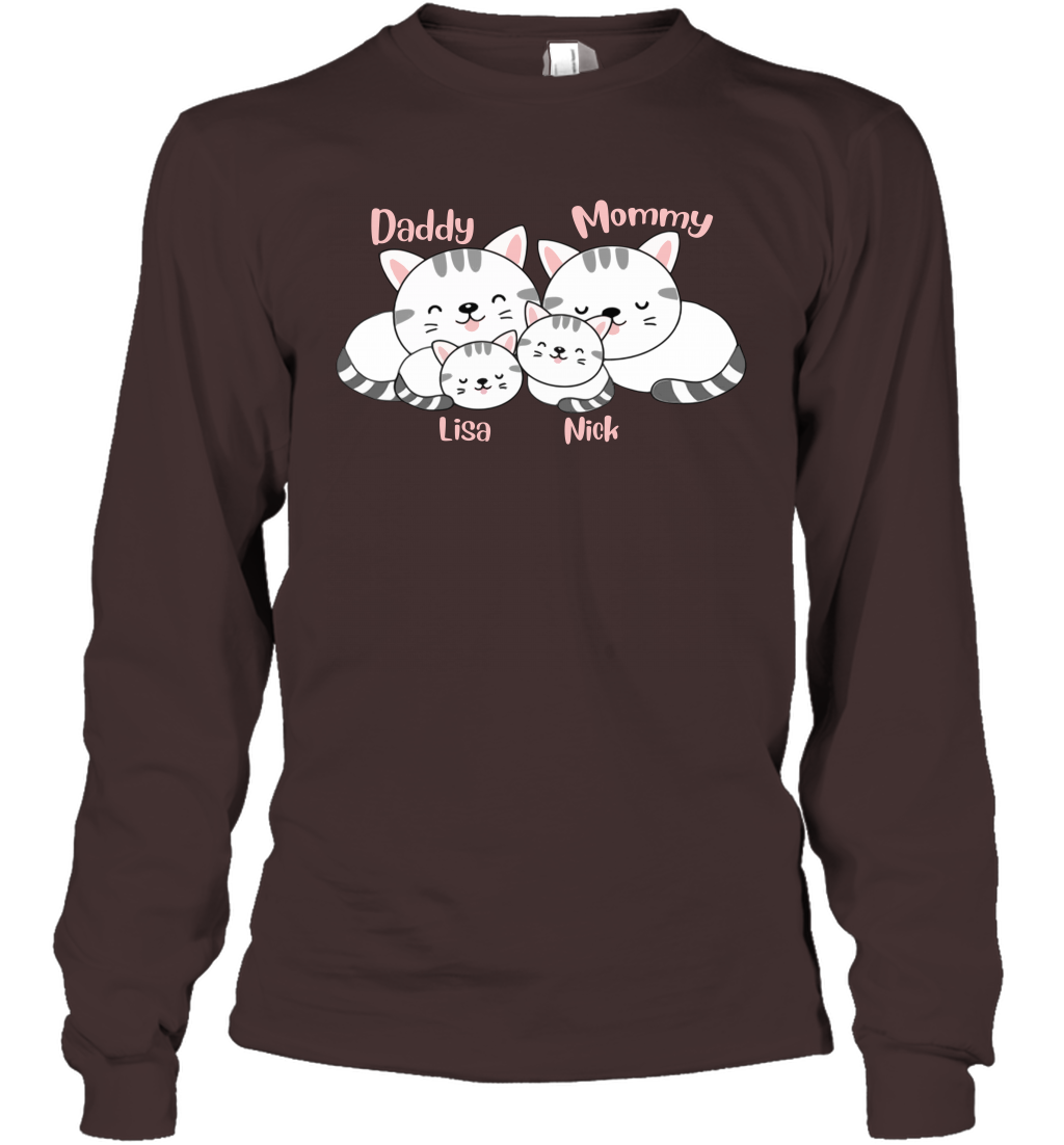 Cats and family name member ( Customized Name ) Long Sleeve T-Shirt Long Sleeve T-Shirt Dark Chocolate