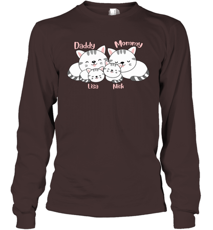 Cats and family name member ( Customized Name ) Long Sleeve T-Shirt Long Sleeve T-Shirt Dark Chocolate