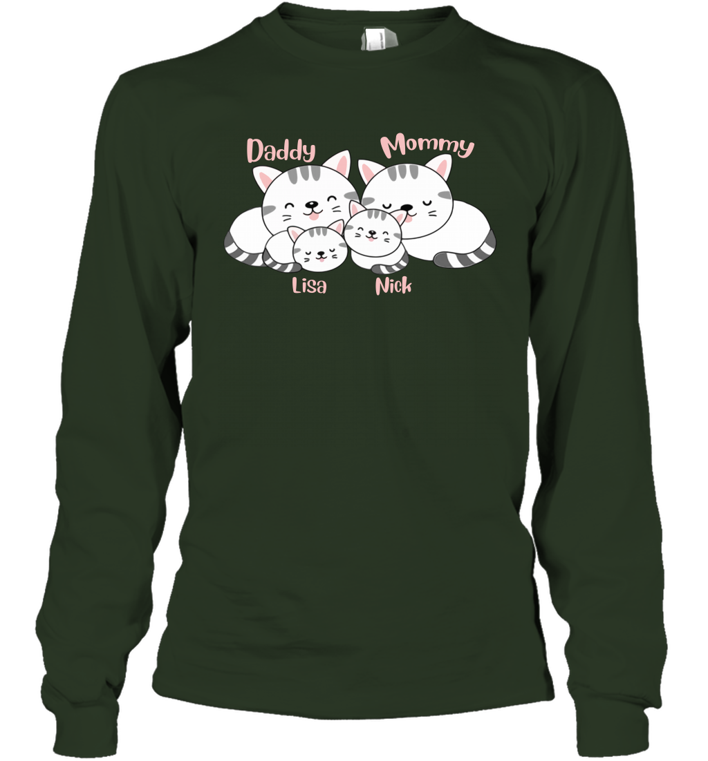 Cats and family name member ( Customized Name ) Long Sleeve T-Shirt Long Sleeve T-Shirt Forest Green