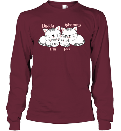Cats and family name member ( Customized Name ) Long Sleeve T-Shirt Long Sleeve T-Shirt Maroon