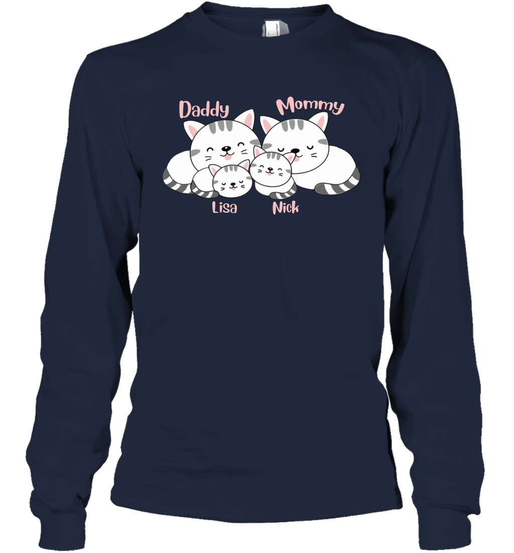 Cats and family name member ( Customized Name ) Long Sleeve T-Shirt Long Sleeve T-Shirt Navy