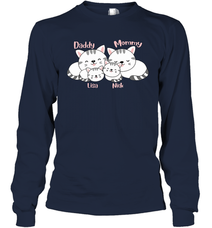 Cats and family name member ( Customized Name ) Long Sleeve T-Shirt Long Sleeve T-Shirt Navy