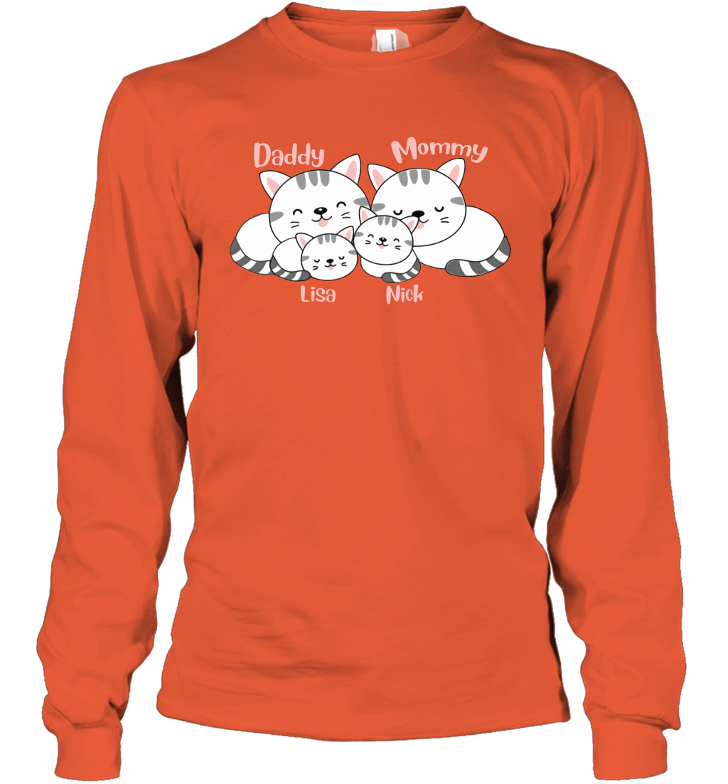 Cats and family name member ( Customized Name ) Long Sleeve T-Shirt Long Sleeve T-Shirt Orange
