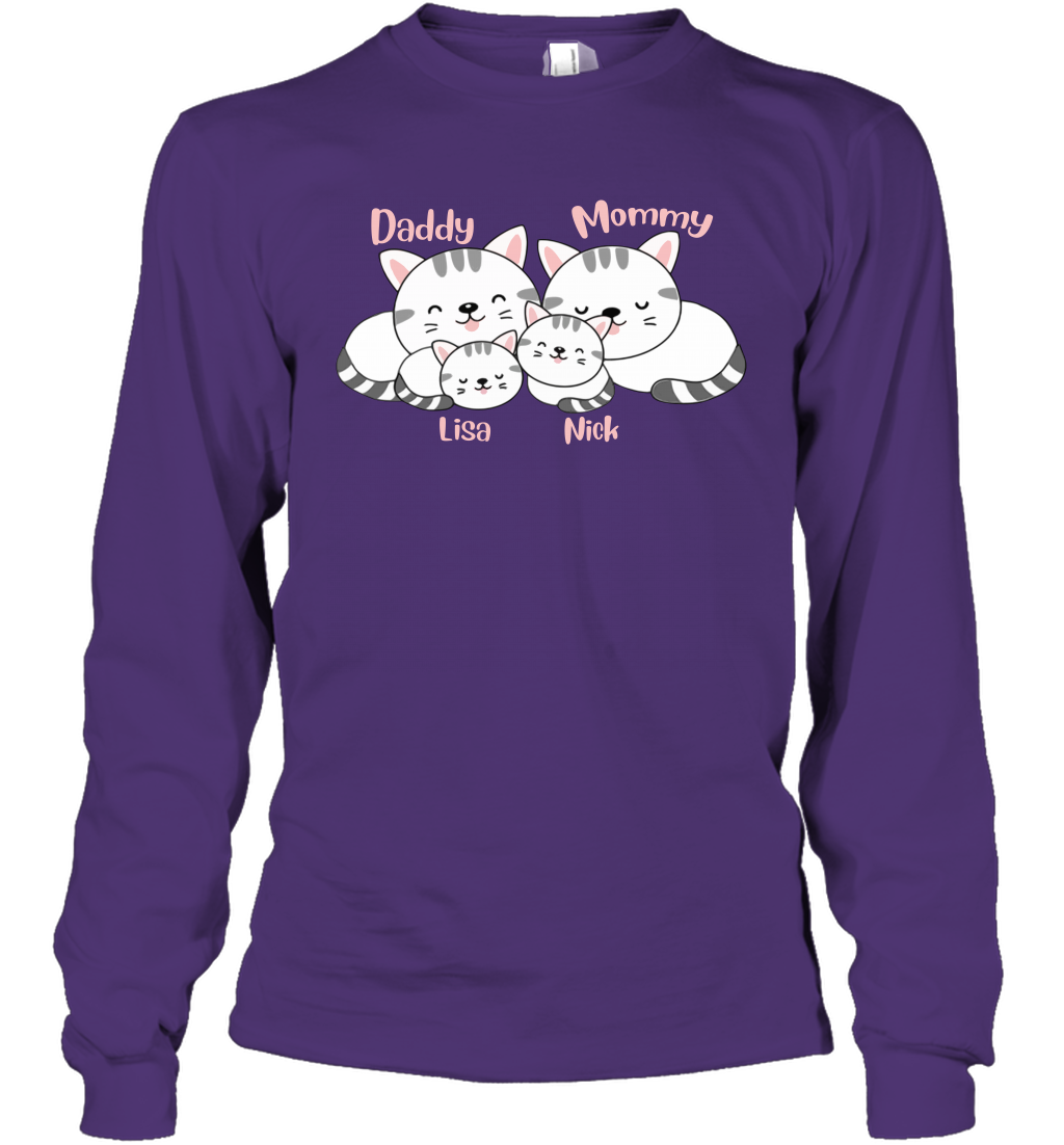 Cats and family name member ( Customized Name ) Long Sleeve T-Shirt Long Sleeve T-Shirt Purple