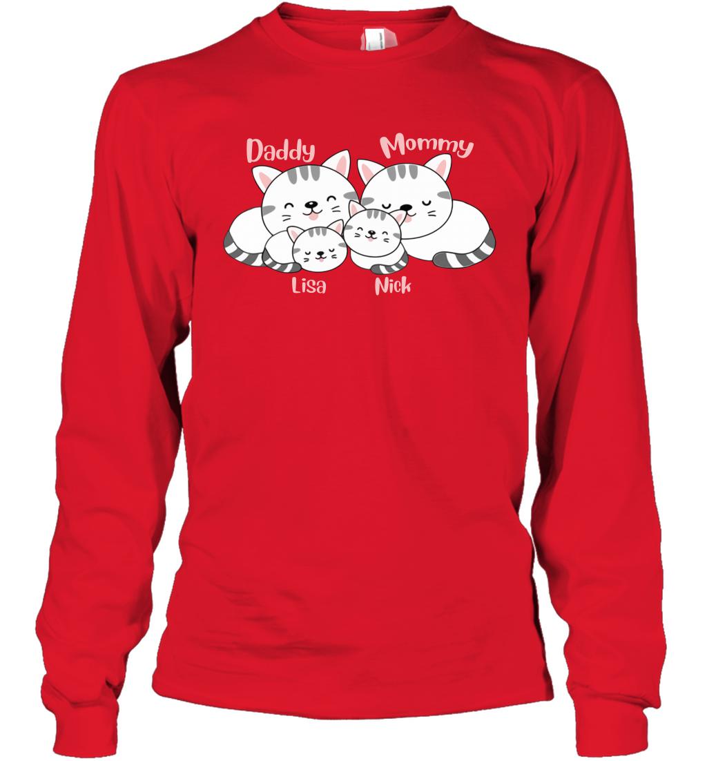 Cats and family name member ( Customized Name ) Long Sleeve T-Shirt Long Sleeve T-Shirt Red