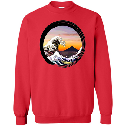 Classic Japanese Zen Art T-shirt, Kanagawa Great Wave Enso Red