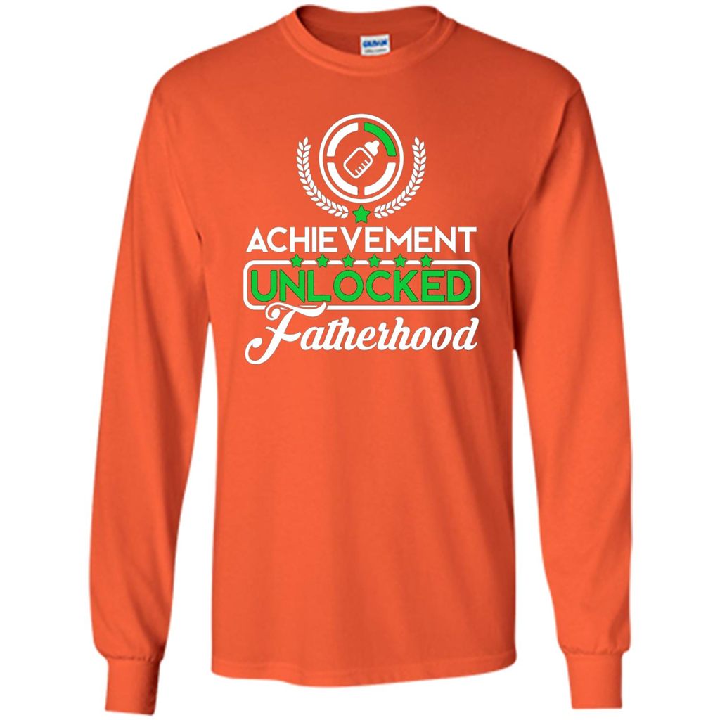 First Father's Day T-shirt Achievement Unlocked Fatherhood Orange