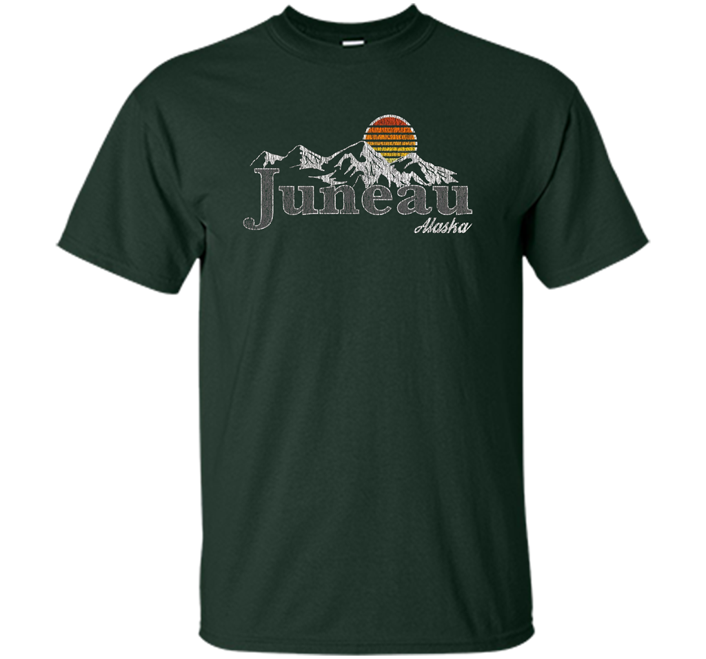 Retro Juneau Alaska Mountain T-shirt Forest Green