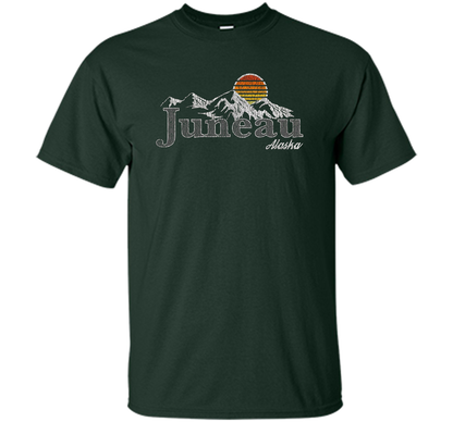Retro Juneau Alaska Mountain T-shirt Forest Green