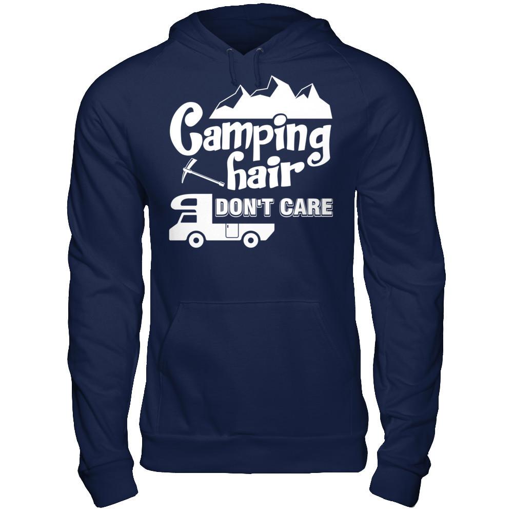 Camping Hair Don't Care T-shirt Gildan - Pullover Hoodie Navy