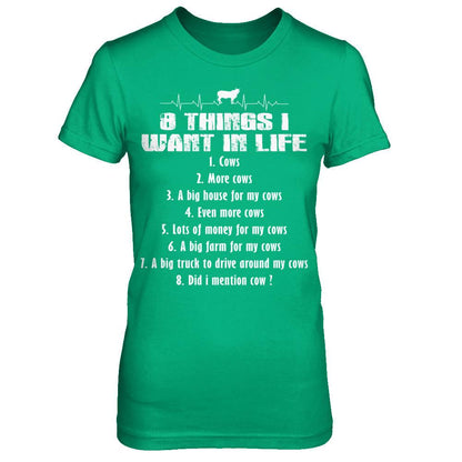 Cow Lover T-shirt 8 Things I Want In Life Bella Canvas - Short Sleeve Tee Kelly