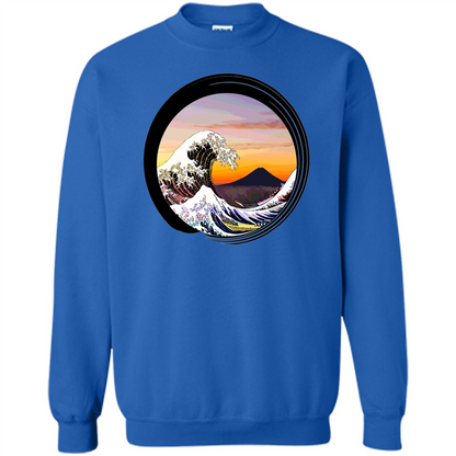 Classic Japanese Zen Art T-shirt, Kanagawa Great Wave Enso Royal
