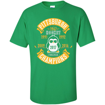Pittsburgh Hockey 5 Times Cup Champions Cool Penguin T-shirt Irish Green