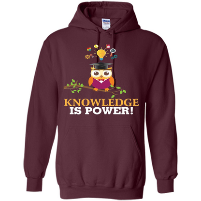 Knowledge is Power T-Shirt Cute Owl Teacher Student T-shirt Maroon