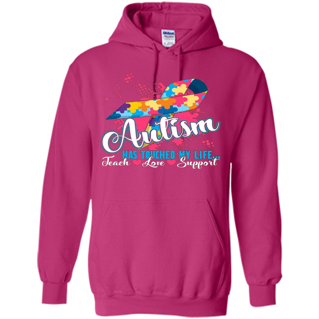 Autism Teacher T-shirts Autism Has Touched My Life Teach Love Support Heliconia
