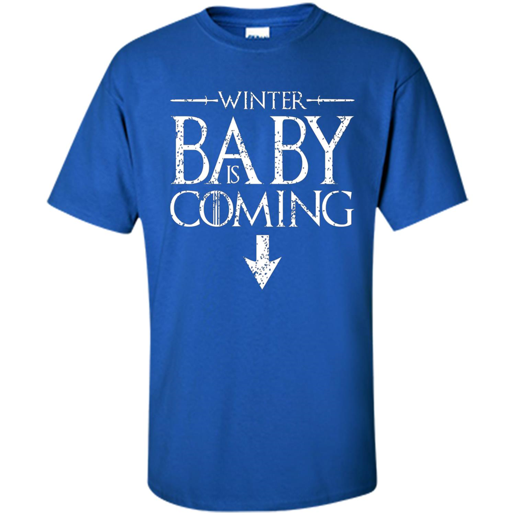 Funny Humor Maternity T-shirt Winter Baby is Coming Royal