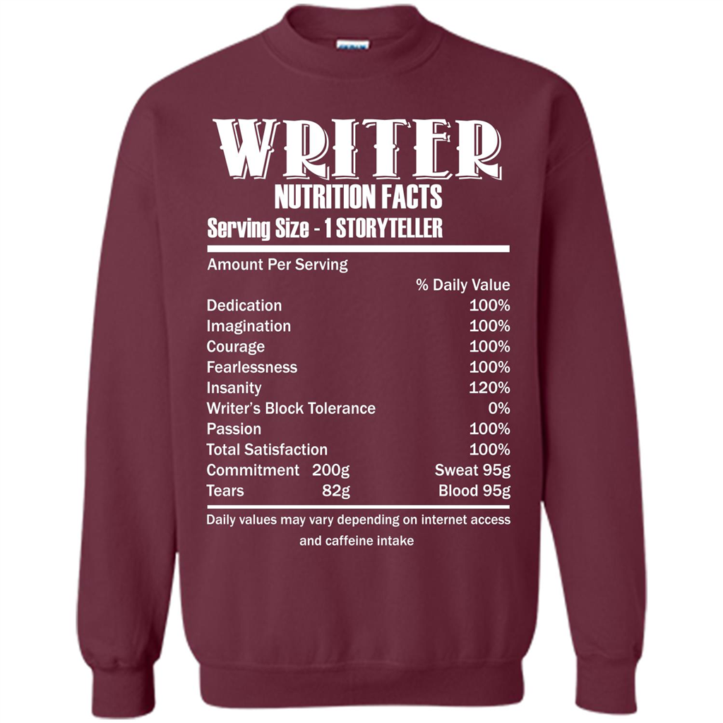 Writer Nutrition Facts Serving Size T-shirt Maroon