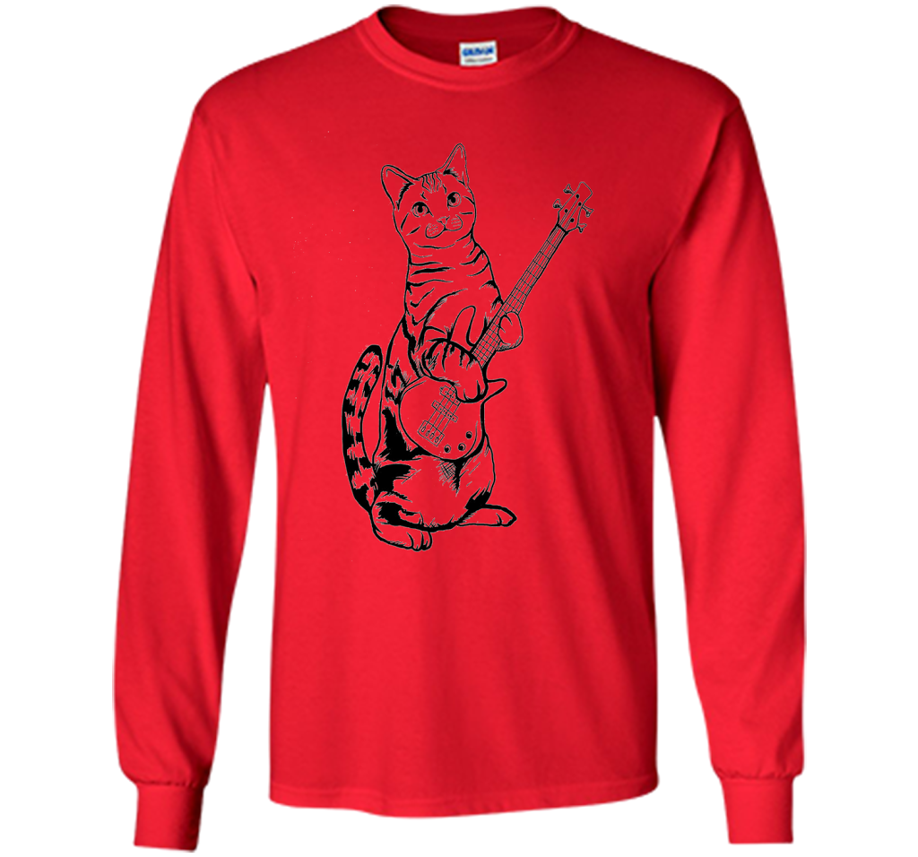 Bassist T-shirt Cat Playing Bass T-shirt Red