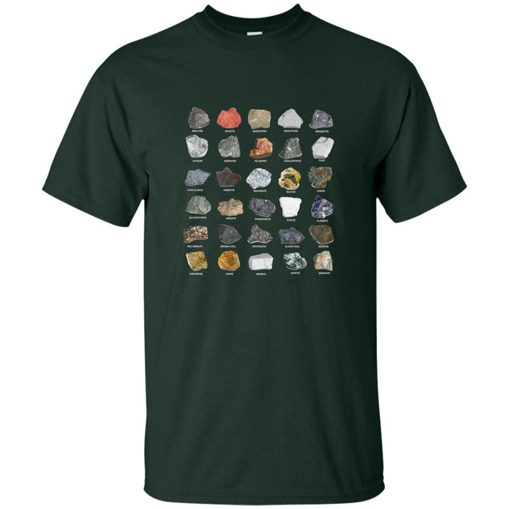Ores and Minerals Gems and Crystals Rock Collecting T-shirt Forest Green