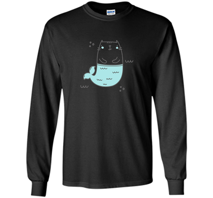 MerKitty Mermaid Cat Girls Shirt Blue shirt Black