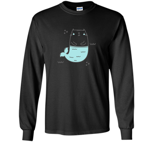MerKitty Mermaid Cat Girls Shirt Blue shirt Black
