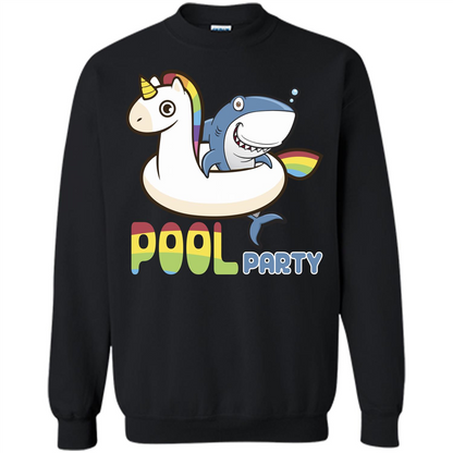 Pool Party T-shirt Unicorn Float Funny Shark Black