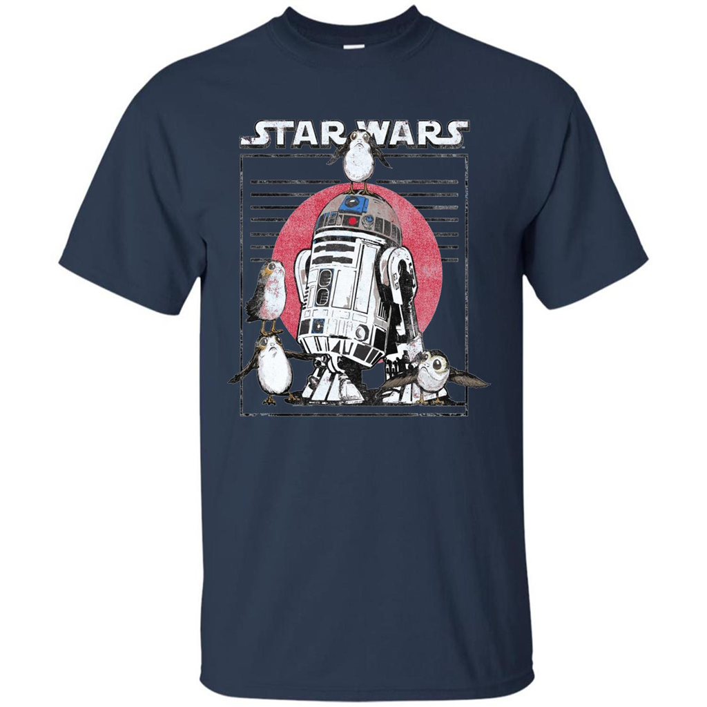 Movie T-shirt Last Jedi Flock Of Porgs Surround R2-D2 T-shirt Navy