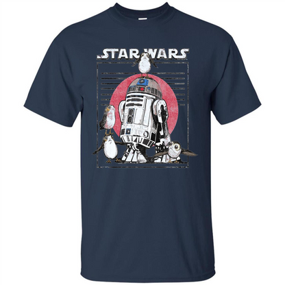 Movie T-shirt Last Jedi Flock Of Porgs Surround R2-D2 T-shirt Navy