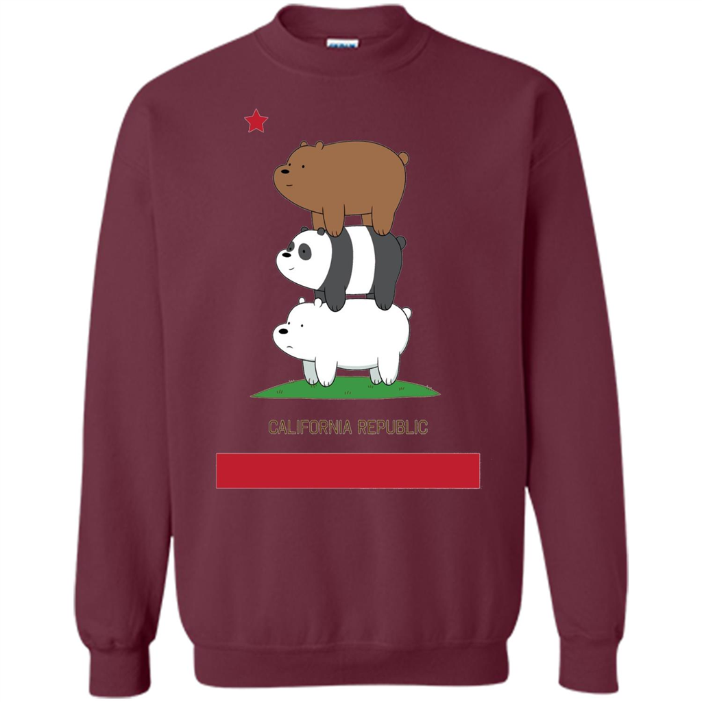 CN We Bare Bears California Flag Stack T-shirt Maroon