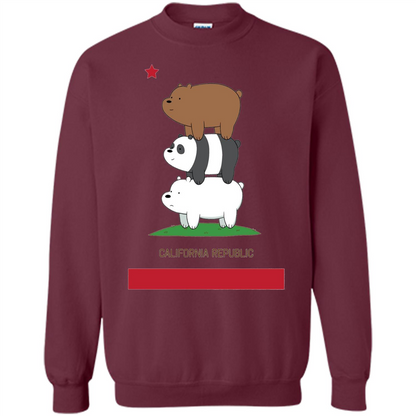 CN We Bare Bears California Flag Stack T-shirt Maroon