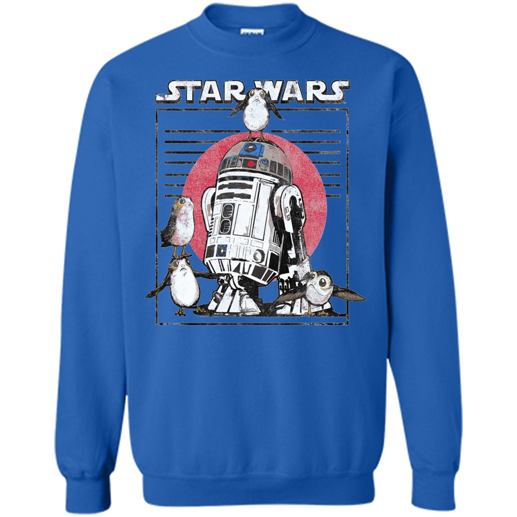 Movie T-shirt Last Jedi Flock Of Porgs Surround R2-D2 T-shirt Royal