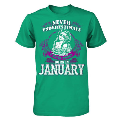 Never Underestimate A Black Woman Born In January T-shirt Gildan - Short Sleeve Tee Kelly Green