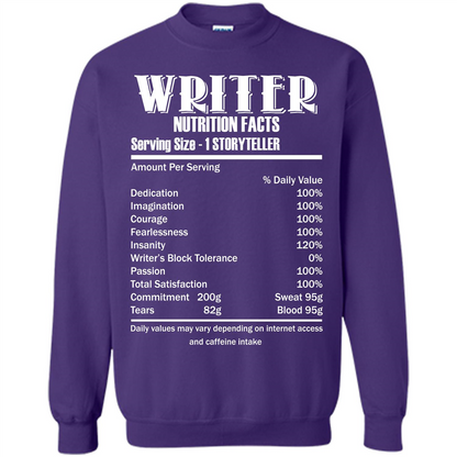 Writer Nutrition Facts Serving Size T-shirt Orange