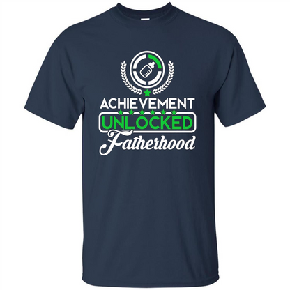 First Father's Day T-shirt Achievement Unlocked Fatherhood Navy