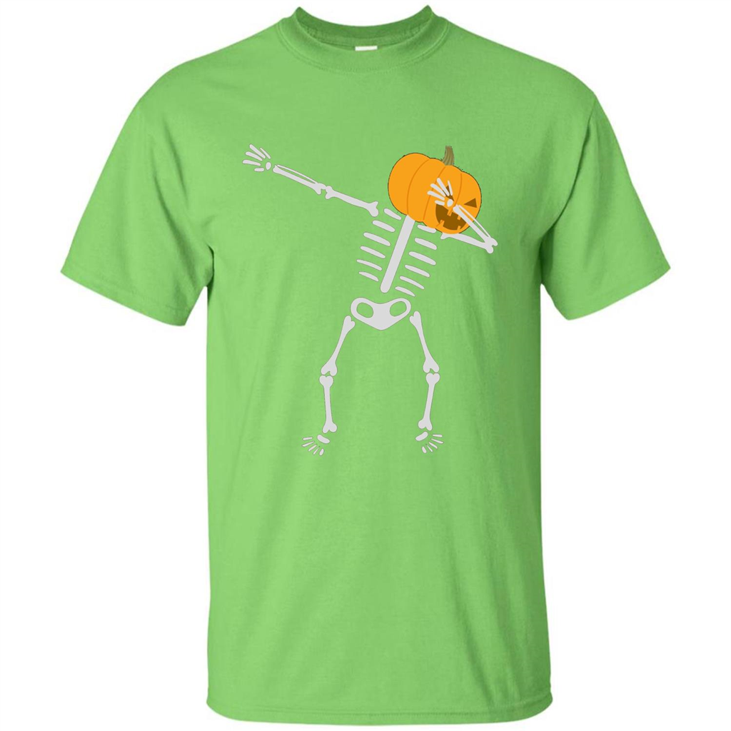 Dabbing Skeleton T-shirt Pumpkin Funny Halloween T-shirt Lime
