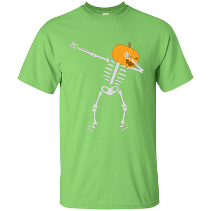 Dabbing Skeleton T-shirt Pumpkin Funny Halloween T-shirt Lime