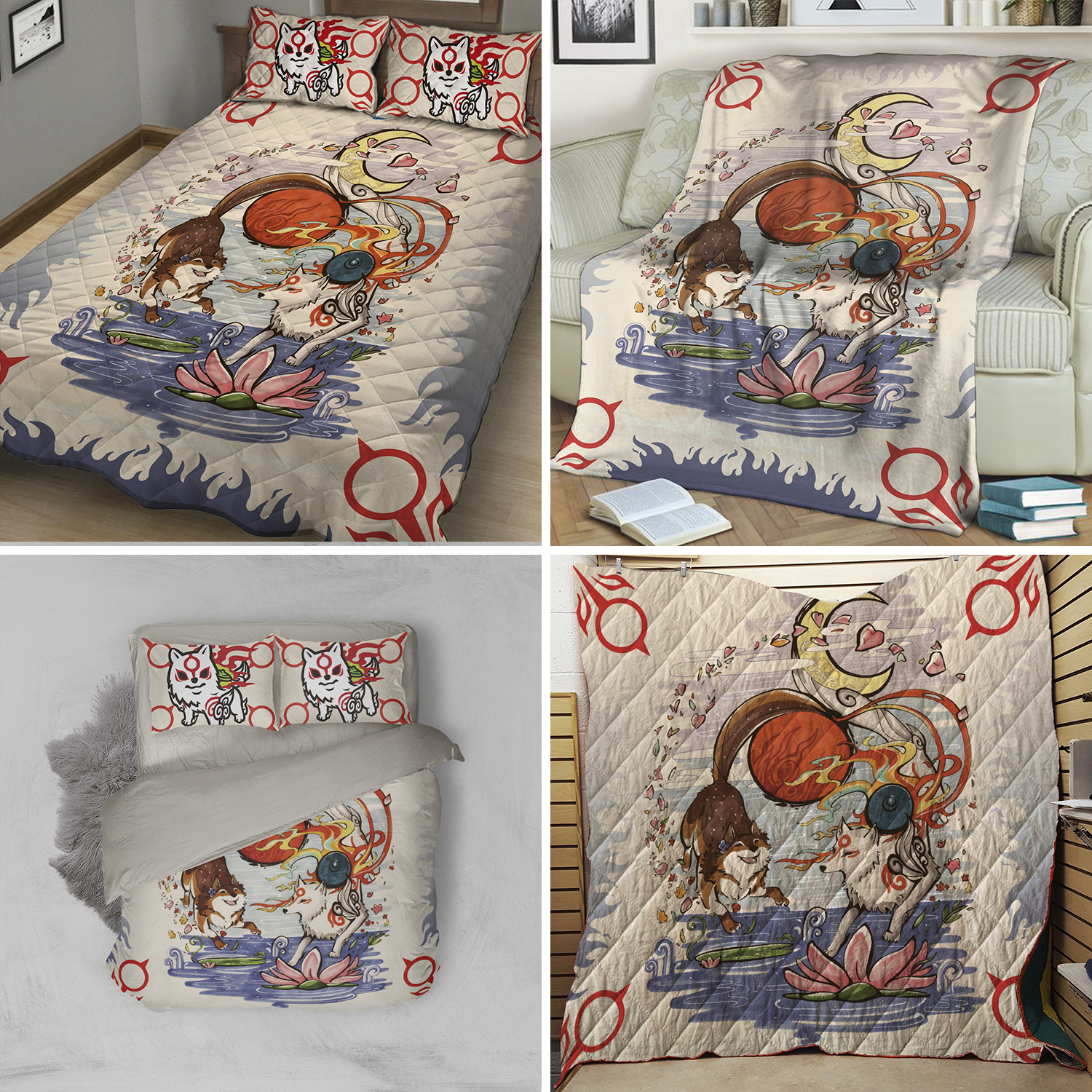 Okami And Dog 3D Quilt Set
