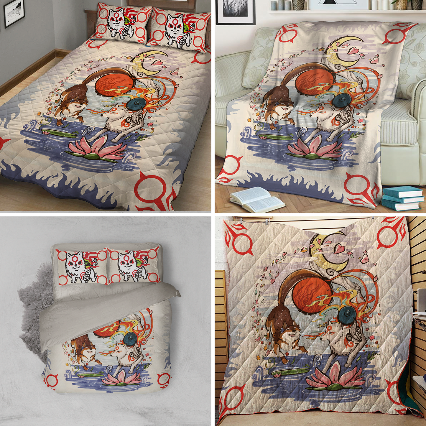 Okami And A Dog 3D Throw Blanket