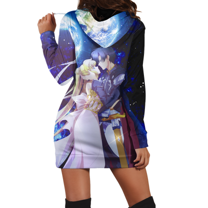 Sailor Moon And Tuxedo 3D Hoodie Dress