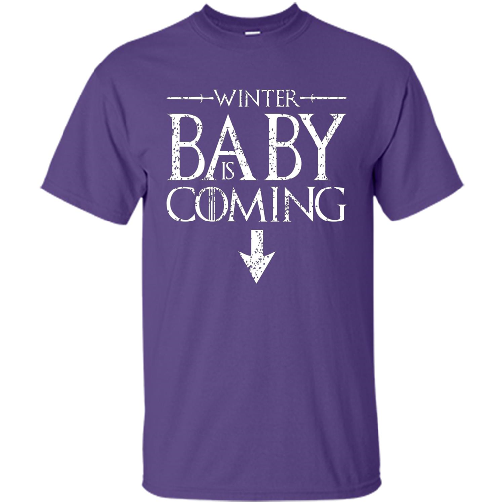 Funny Humor Maternity T-shirt Winter Baby is Coming Purple