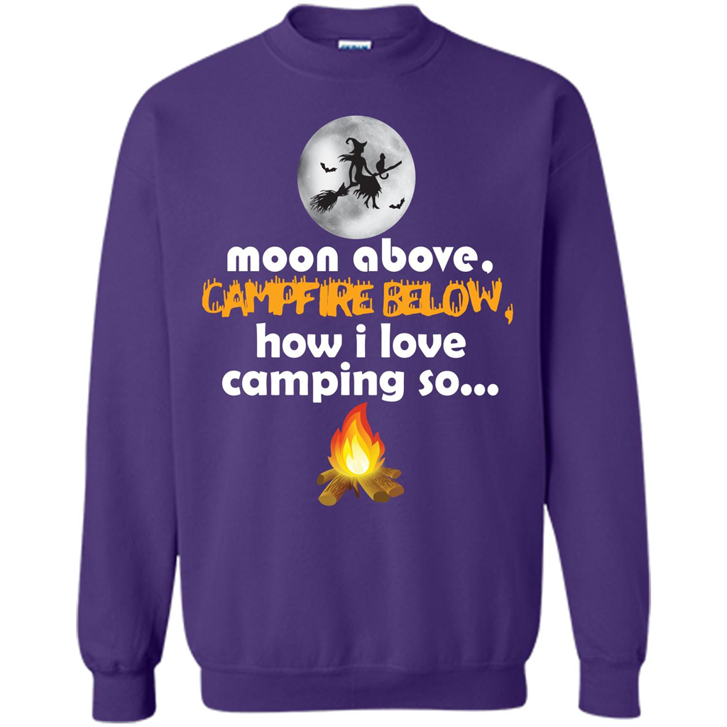Halloween T-shirt Moon Above Campfire Below T-shirt Purple