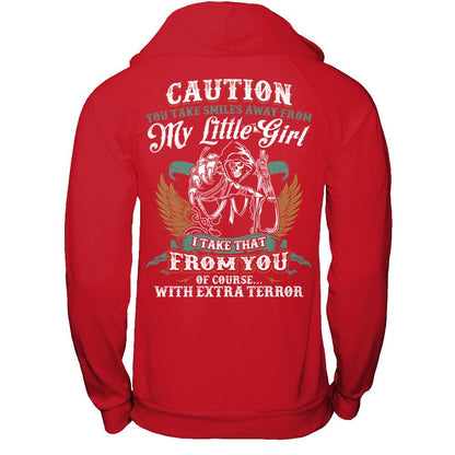Caution. You Take Smiles Away From My Little Girl. I Take That From You. Of Course, With Extra Terror T-shirt Gildan - Pullover Hoodie Red