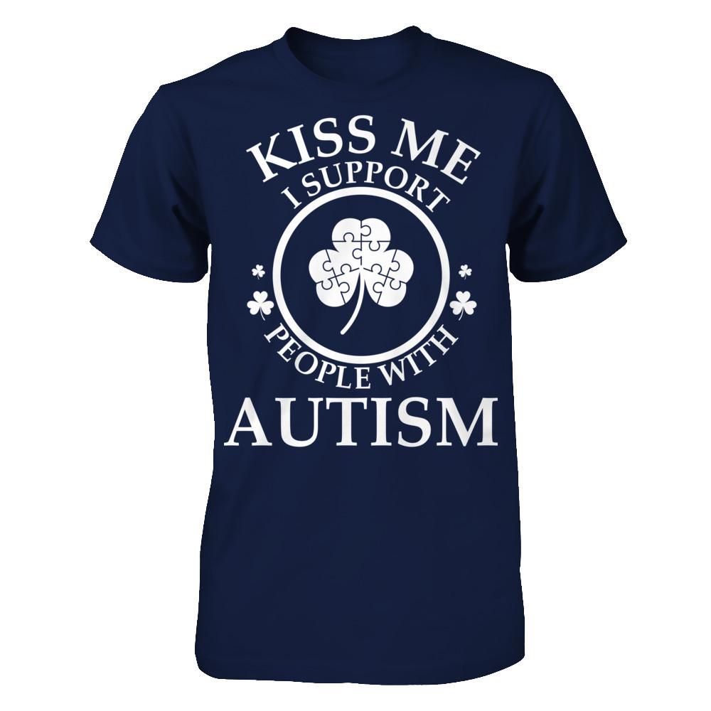 Kiss Me I Support People With Autism T-shirt Gildan - Short Sleeve Tee Navy
