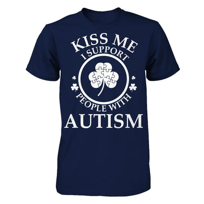 Kiss Me I Support People With Autism T-shirt Gildan - Short Sleeve Tee Navy
